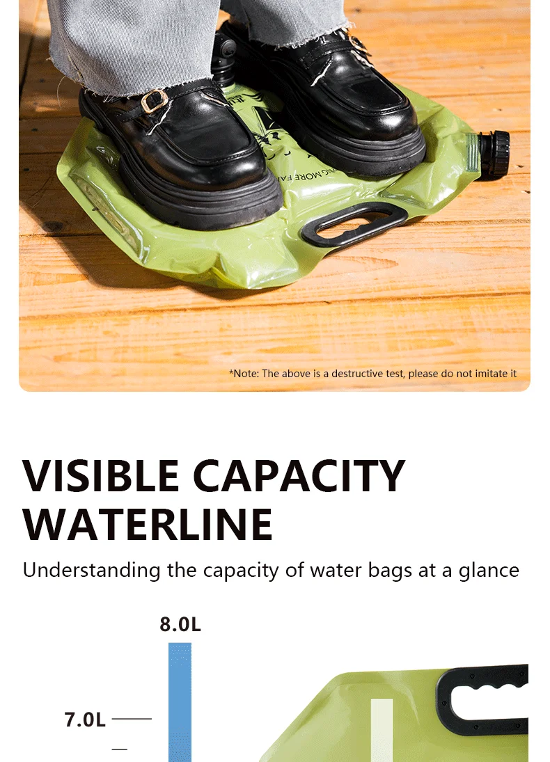 BISINNA Outdoor Mini Folding Water Bag Camping 8L Large Capacity Portable Water Bag Thickened Soft Food Grade Water Storage Bag