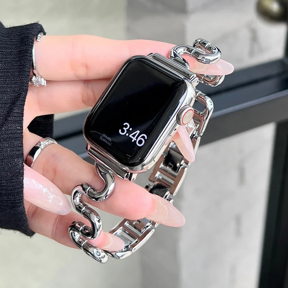 سوار معدني لساعة أبل 45 ملم 41 ملم 40 ملم 44 38 42 ملم 49 ملم سوار نسائي فاخر لسلسلة iWatch 9 8 7 se 6 5 4 3 Ultra 2 حزام