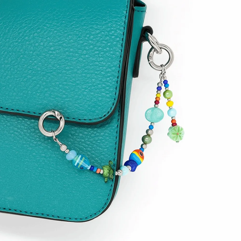 

Забавный брелок для телефона в стиле Y2K с бусинами, из сплава, с цветочным и сердцевидным дизайном, универсальный аксессуар для сумок и ключей от машины