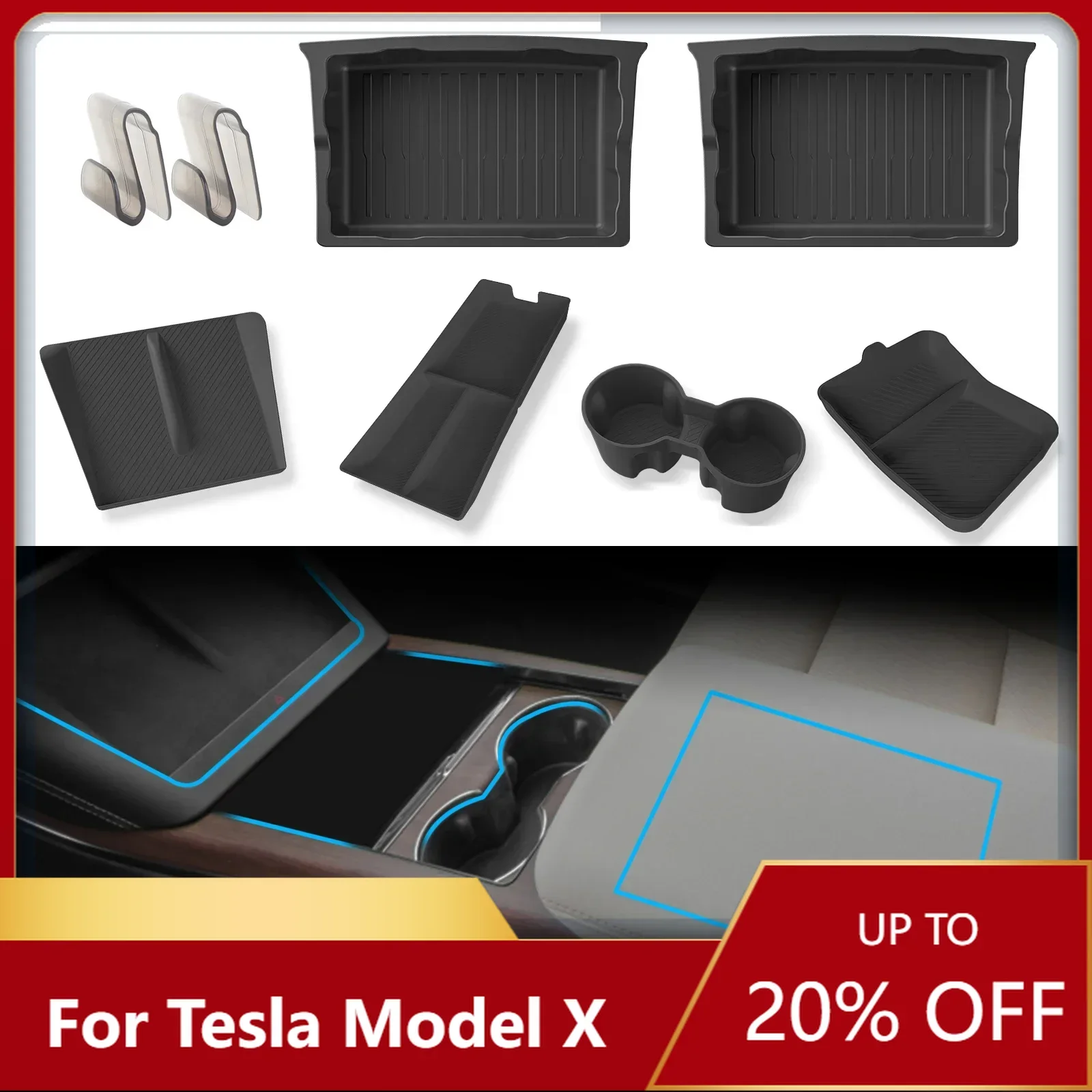 

New！For Tesla Model X Under Seat Storage Box Center Console Wireless Charging Pad Armrest Storage Pad Organizer Tray Accessorie