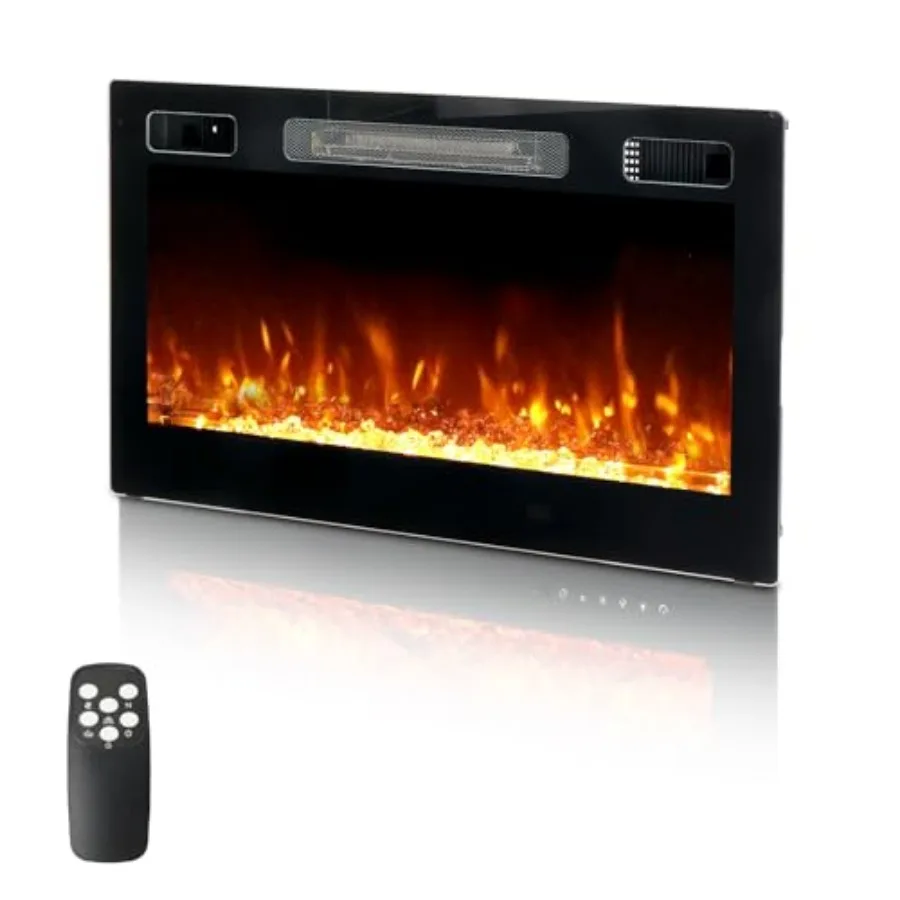

30 Inch Electric Fireplace with Remote Control 1500W Wall Mounted Recessed Fireplace with 12H Timer 12 Flame Color 5 Brightness