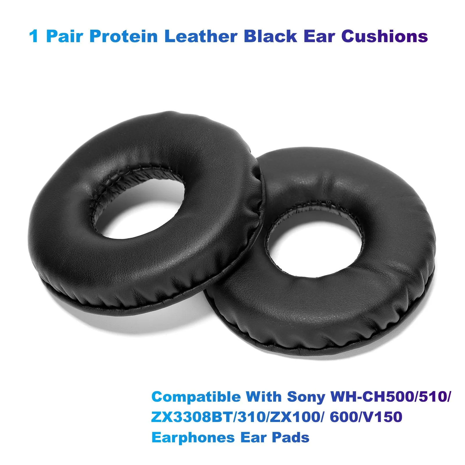 1 Pair Protein Leather Black Ear Cushions Compatible with Sony WH-CH500/510/ZX3308BT/310/ZX100/ 600/V150 Earphones Ear Pads