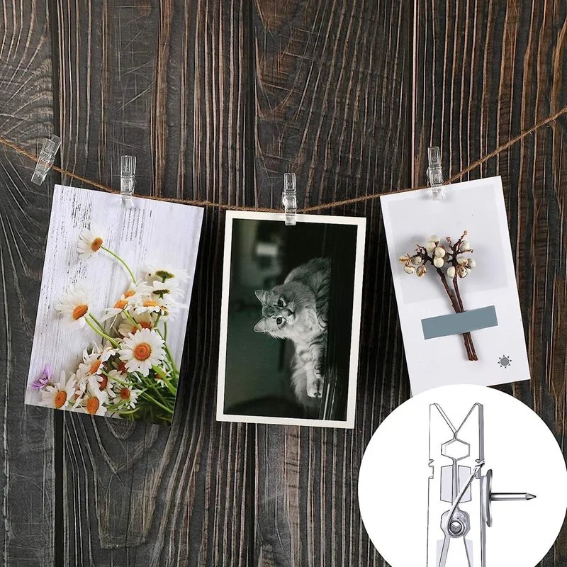 100 Pcs Mini Clear Photo Clips Clothes Line Clips Mini Transparent Plastic Clips Stationery Folder