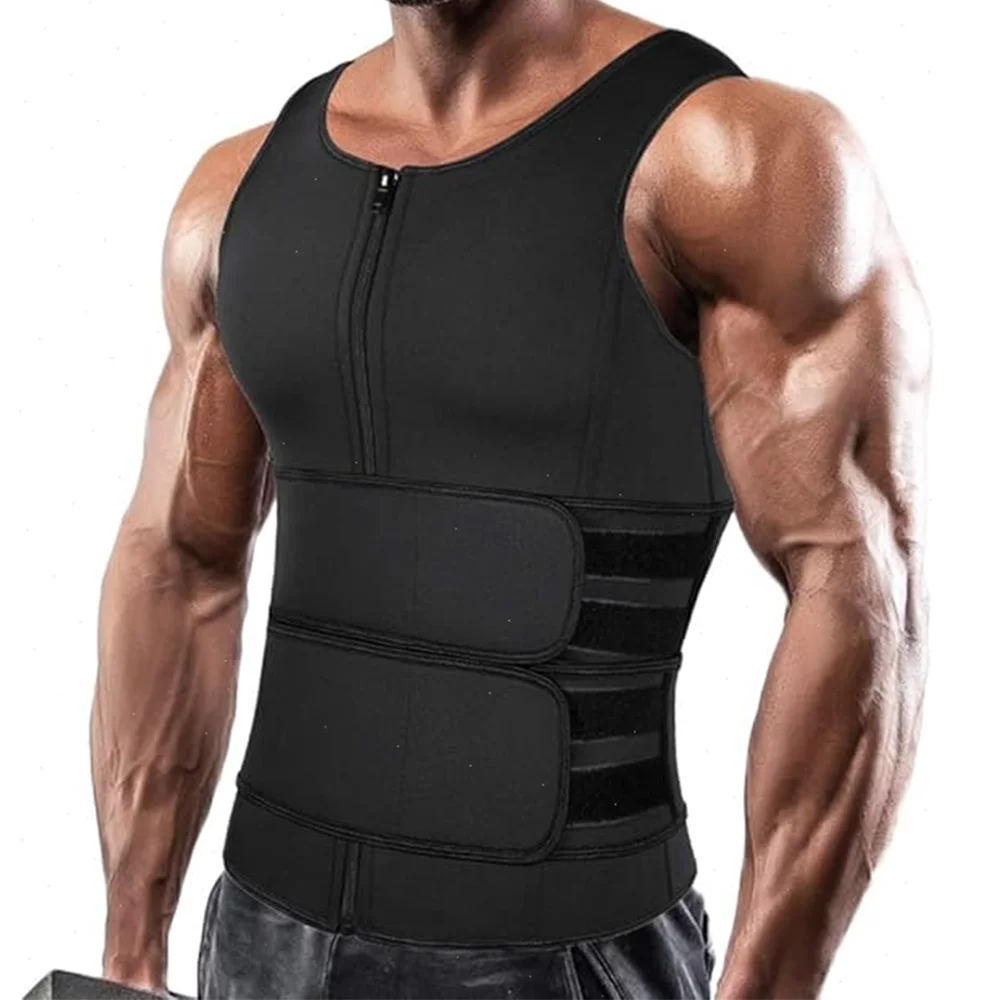 

Men Sauna Zipper Waist Trainer Vest Slimming Shirt Tank Top Trimmer Body Shaper Compression Undershirt Fat Burner Workout Tops