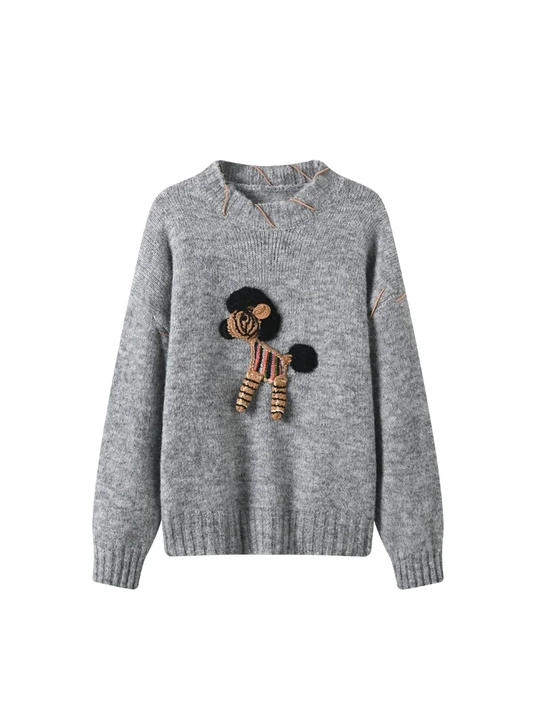 

Свободный свитер с длинными рукавами и круглым вырезом для женщин больших размеров, осенне-зимний, модный, повседневный, удобный топ