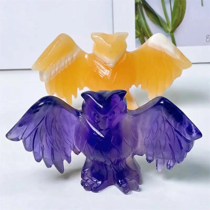 

10CM Natural Crystal Owl Animal Carving Home Decoration Healing Energy Fengshui Stone Children Birthday Gift 1PCS