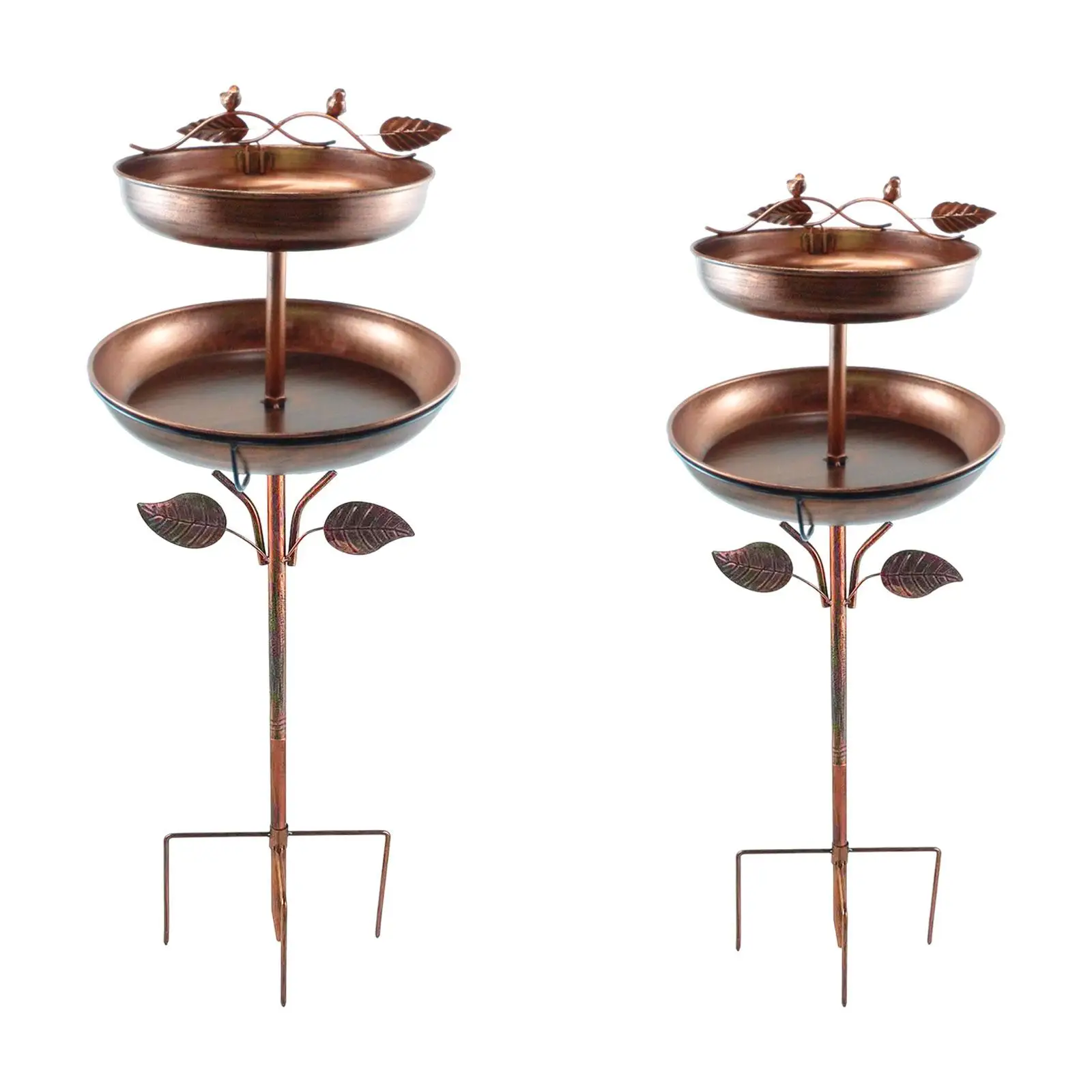 وعاء حمام الطيور الحديدي لوازم الحدائق حامل طبقة مزدوجة تصميم عتيق للطيور #2