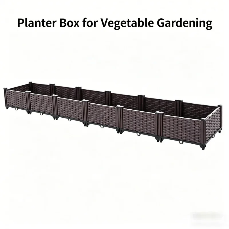 

Large 6-Compartment Plastic Planter Box 222x37x21cm Raised Garden Bed for Vegetables And Flowers Portable Outdoor Balcony Patio
