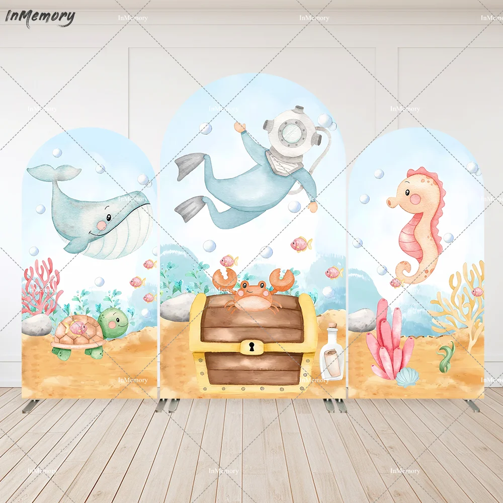 

Arch Backdrop Cover for Stand Under the Sea Underwater Watercolor Ocean Summer Baby Birthday Party Custom Arched Wall Panels