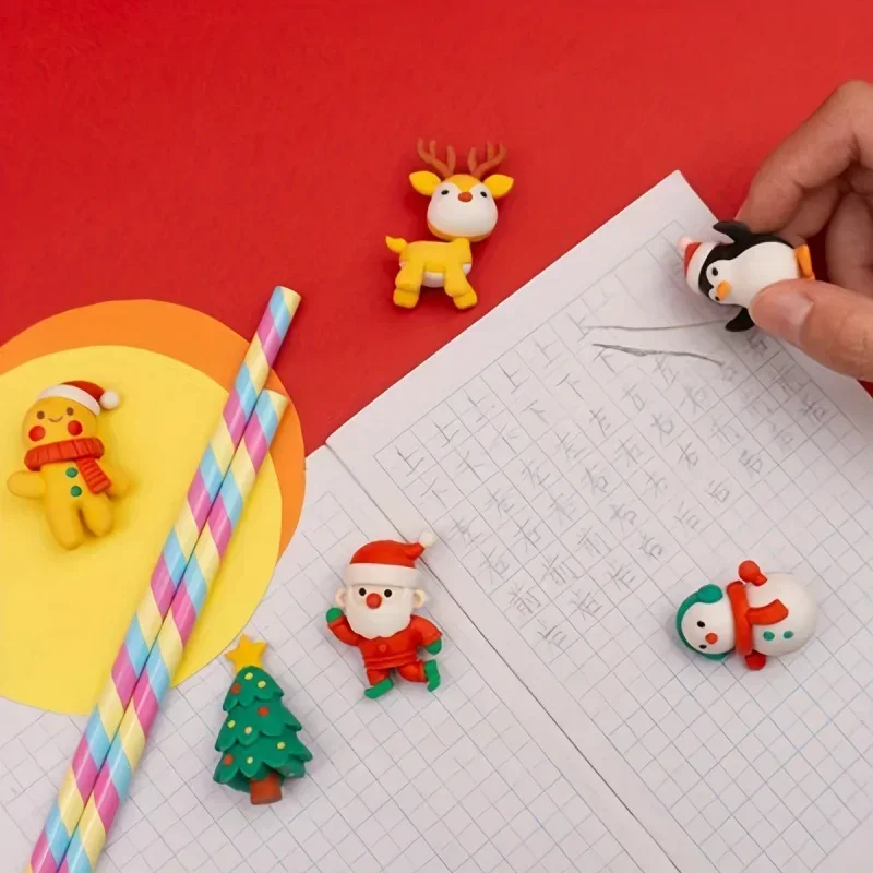 Gomma da cancellare assemblata natalizia simpatica decorazione natalizia di bell'aspetto gomma da cancellare per cartoni animati per studenti della scuola primaria