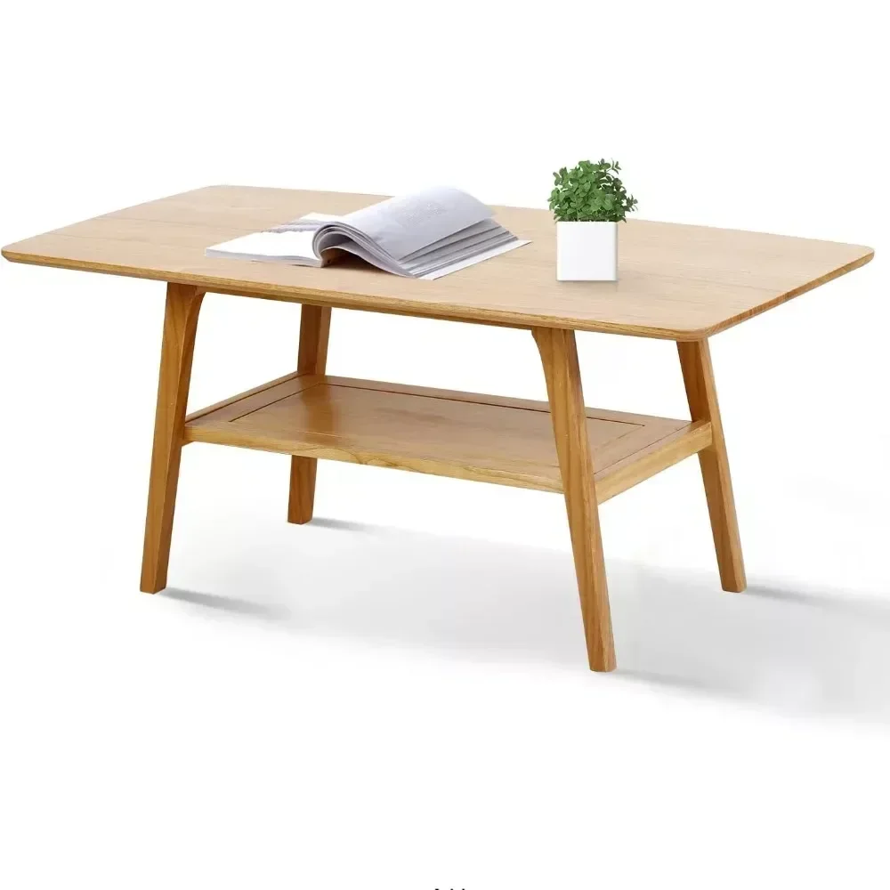 Mesa de centro, mesas de centro de madera maciza con estante de almacenamiento y mesa abierta, mesa de centro