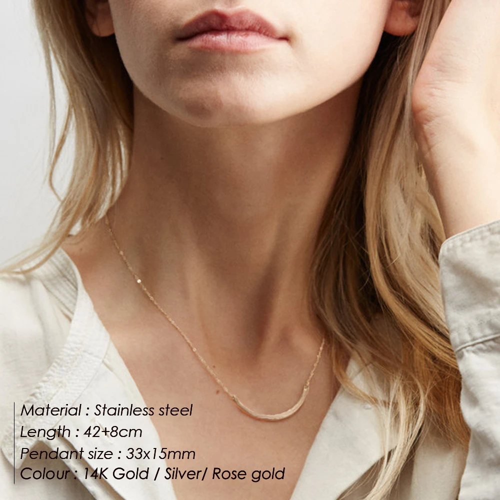 St-Delan Stainless Steel Curved Bar Smile Pendant Necklace for Women Dainty Minimalist Horizontal Bar Choker Jewelry