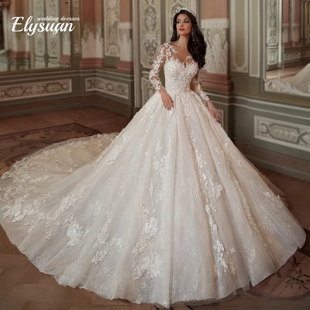 

Изысканные свадебные платья на заказ, бальные платья, свадебные платья с длинными рукавами и кружевными аппликациями, свадебные платья в стиле принцессы.