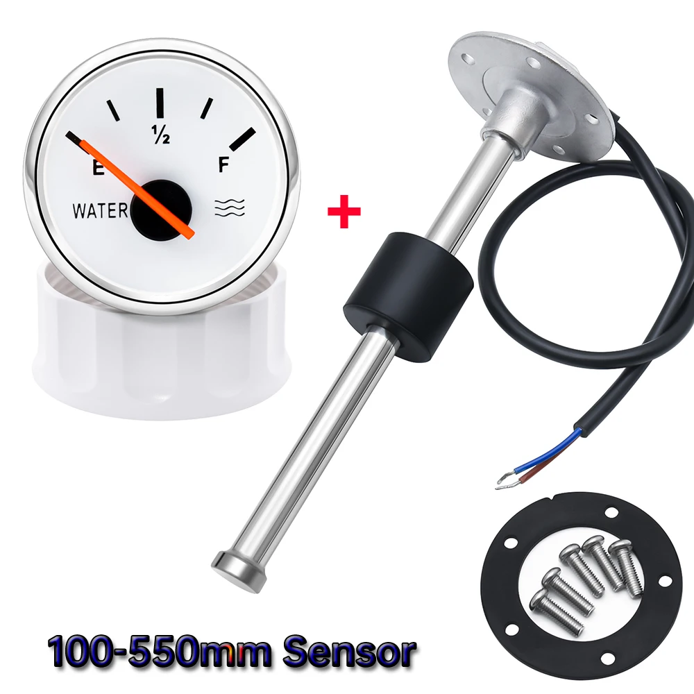 0~190ohm Car Water Level Gauge 52mm Water Level Meter Tank Indicator with 100mm-550mm Water Level Sensors for Car Boat 12V/24V