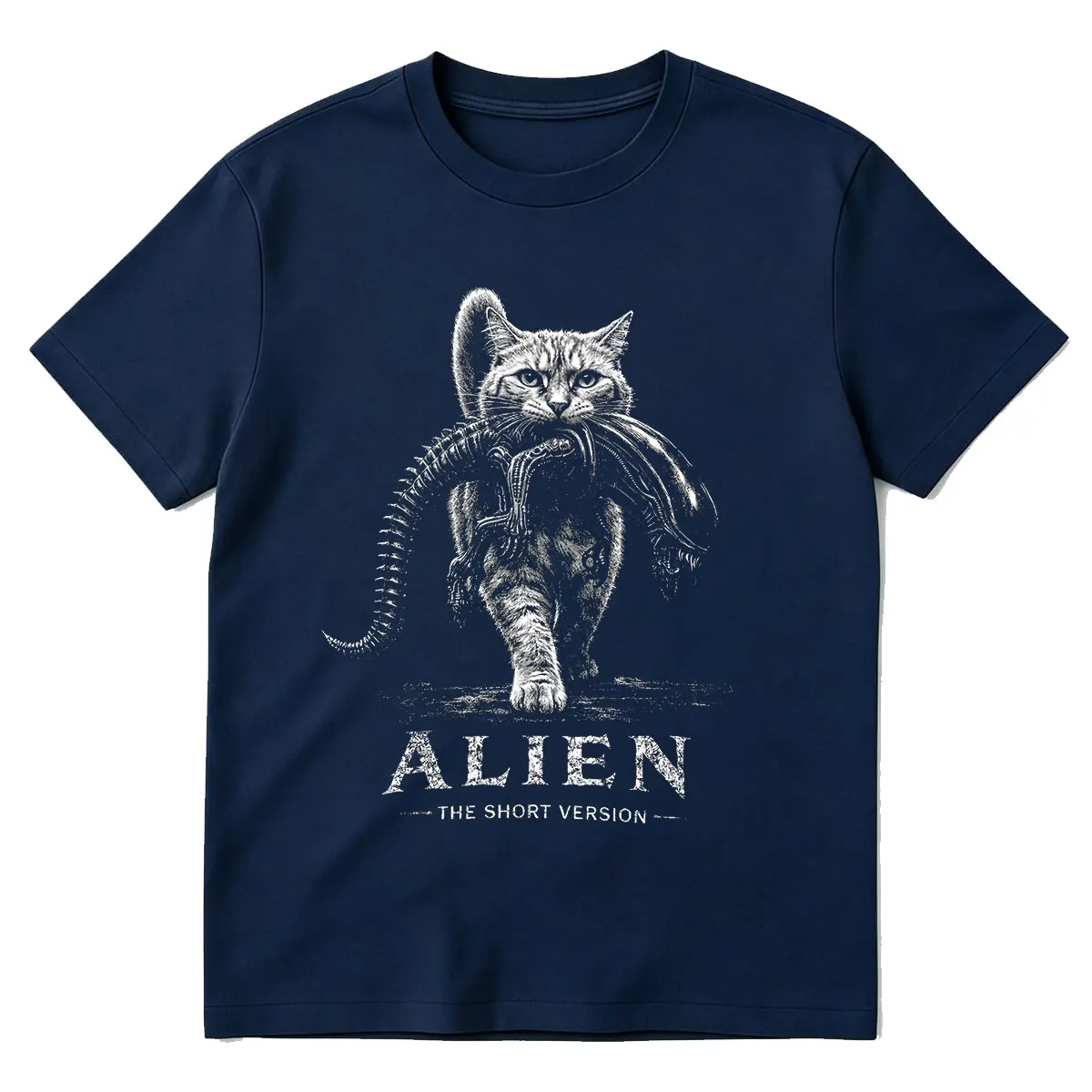 Alien The Short Version Cat Sci-Fi Horror Parodie Grafik Lustige Meme T-Shirts Herren Damen Kleidung Baumwolle Kurzarm T-Shirts – Detail 6