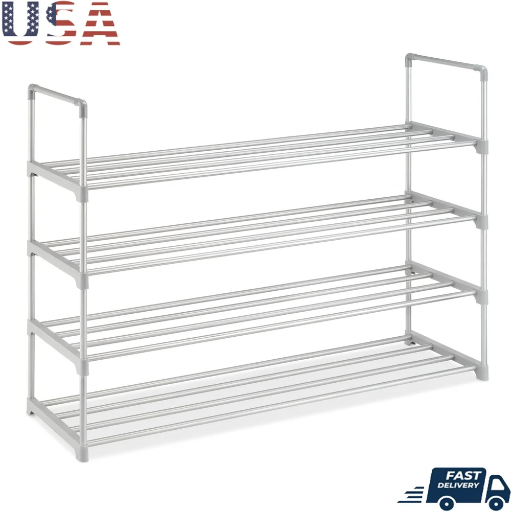 

4-Tier Durable Shoe Rack Lightweight Easy Assembly Space-Saving Storage Shelf Shoes Bags Plants Indoor Use