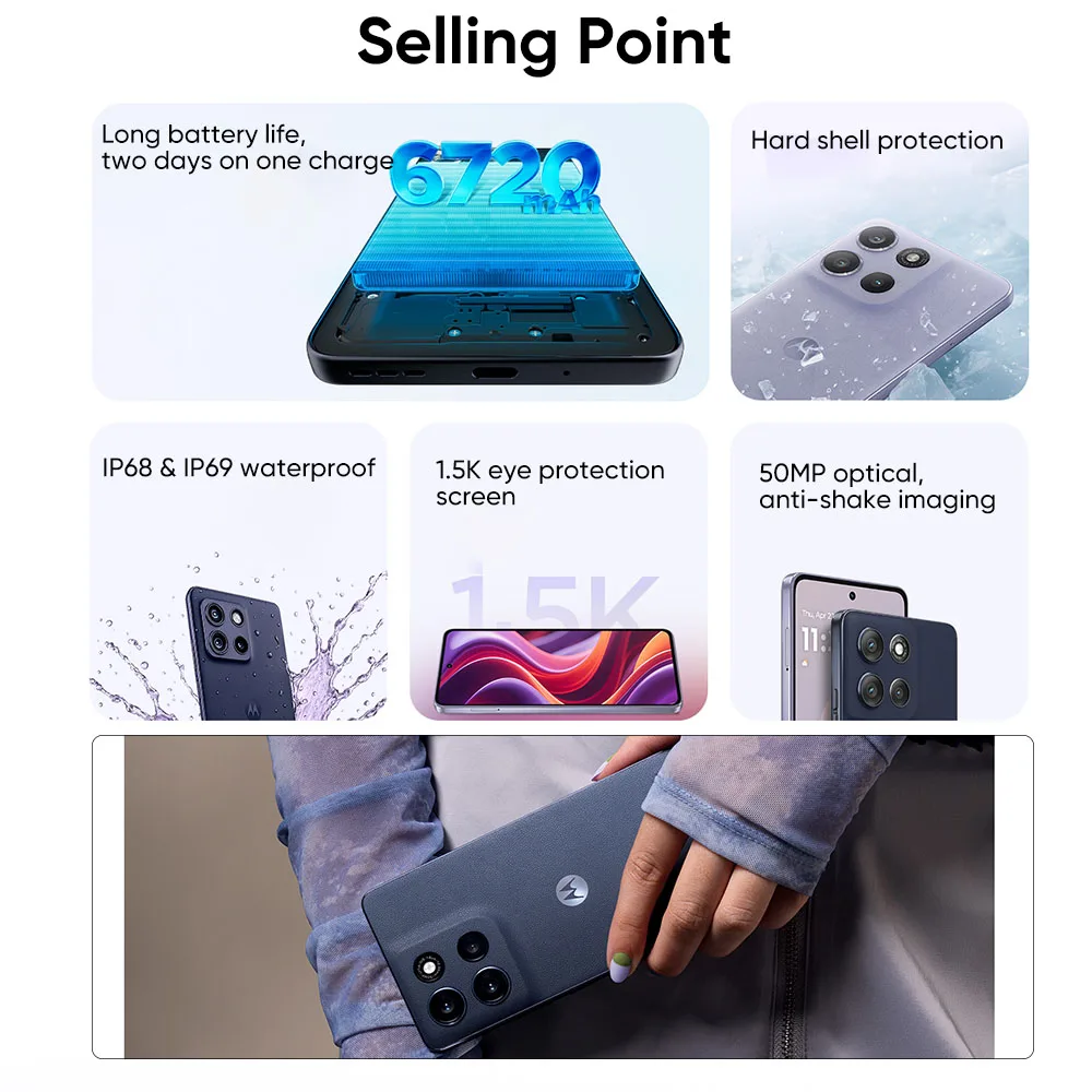 هاتف موتورولا G100 Pro الذكي Snapadragon8s Gen3 6.9 بوصة LTPO 50MP 45W شاحن سريع 4300Mah 15W لاسلكي