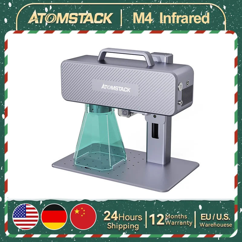 Инфракрасная маркировочная машина AtomStack M4 1064 нм 2-в-1 Высокоточный Настольный ручной металлический гравер 12 м/с быстрая скорость DIY принтер