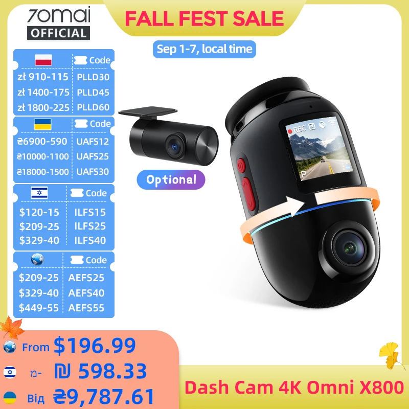 70mai X800 4K Dash Cam 360° Full View