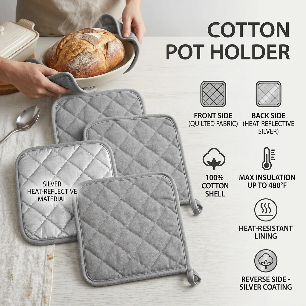 Silver Coated Oven Pads Baking Heat Insulation Mats Pure Cotton Is Soft And Highly Absorbent Non-Slip For Pots, Pans, And Bowls