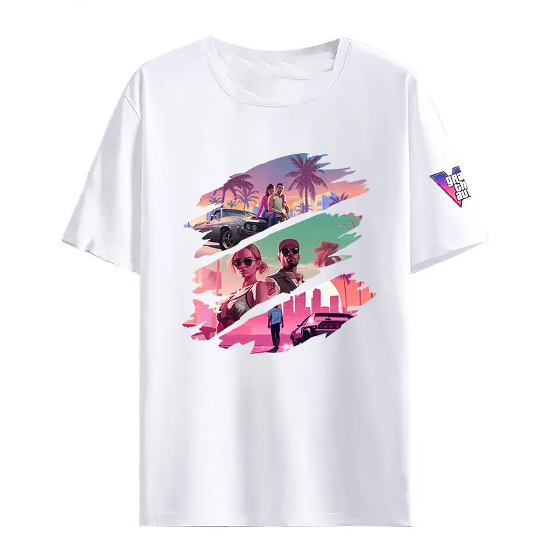 Camisetas سرقة السيارات الكبرى VI GTA6 لعبة تي شيرت Camisa القطن س الرقبة ألعاب قميص مطبوع عادية مضحك القوطية المحملة Y2k الملابس
