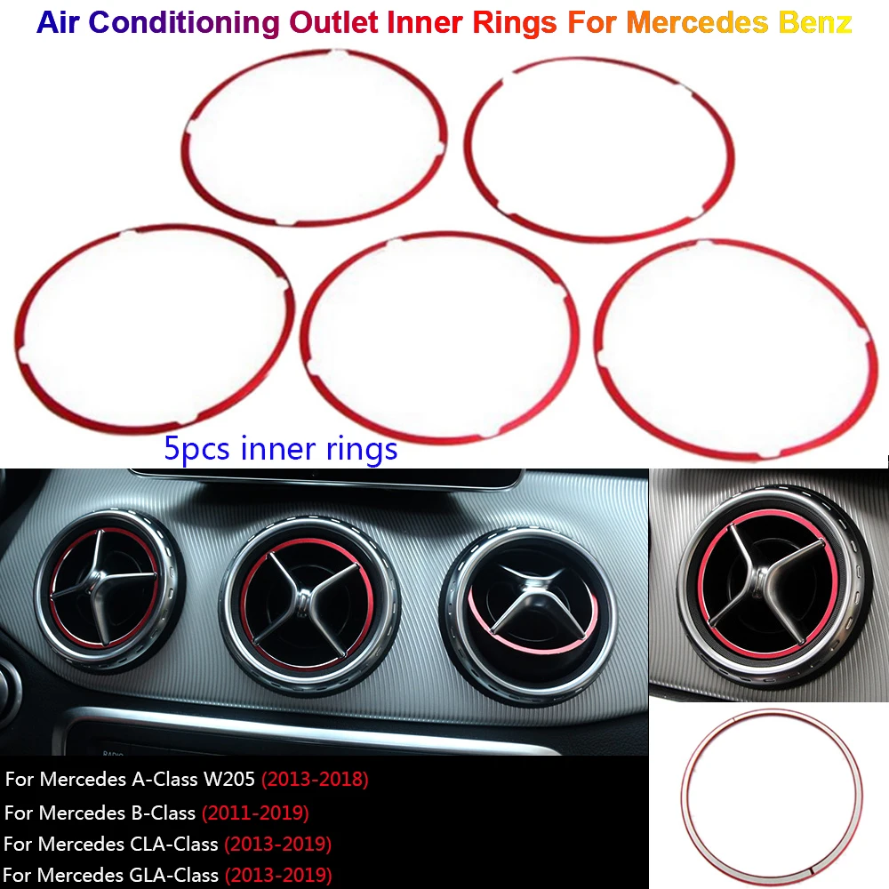 

5 x Car Red Air AC Vent Outlet Inner Circles Rings Frame Cover Trim For Mercedes Benz A B CLA GLA W176 W177 W246 W242 C117 X156