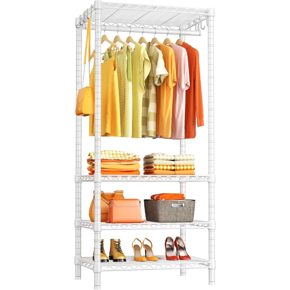 Compact 4-Tier Metal Clothing Rack for Small Spaces - Portable Wardrobe System for Bedroom