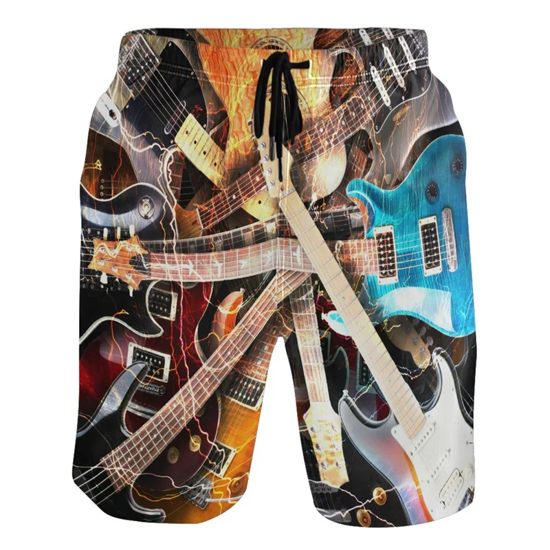 Pantalones cortos con estampado 3D para hombre, bañador con símbolo de música y guitarra, a la moda ropa de calle, y2k, Verano