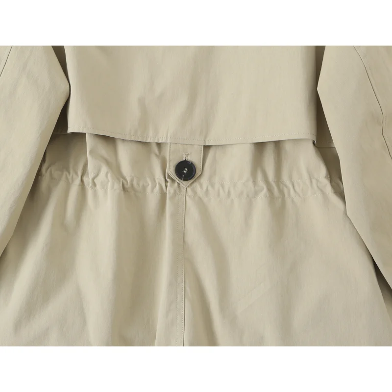 Minimalistische, figurbetonte Jacke für Damen mit Reverskragen und Knopfverzierung, verstellbare Taille, Damen-Herbstmantel mit langen Ärmeln. – Detail 5