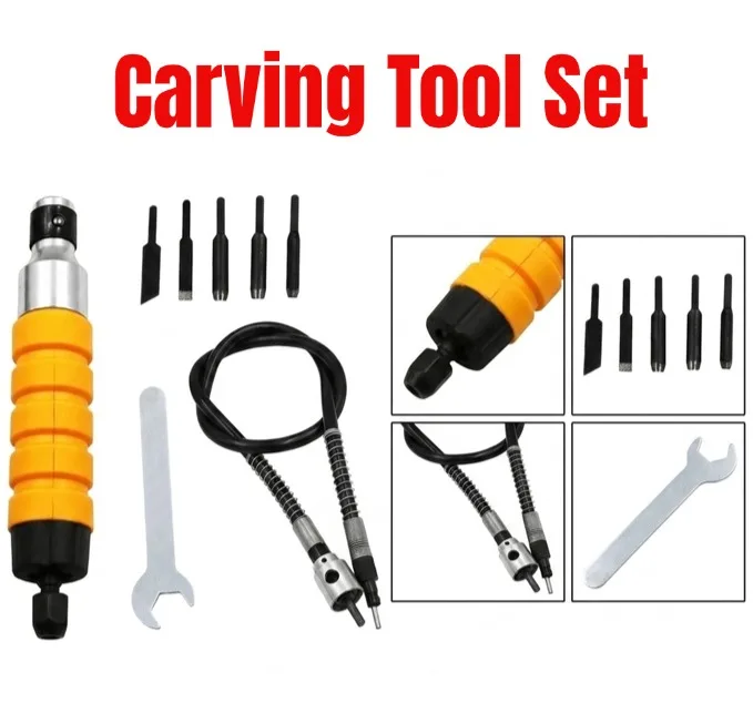 Electric Chisel Carving Tool Set With 5 For Blades Flexible Shaft For Wood Furniture Engraving Sculpting Power Oscillating Acces