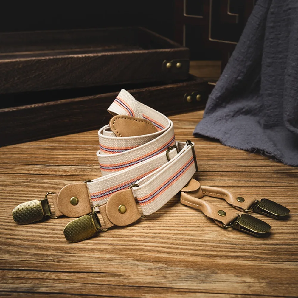 

Retro Suspenders for Men British Style Anti-slip Y-Type Suspenders Suit Accessories Metal Clip Stripe Suspender Clip Business