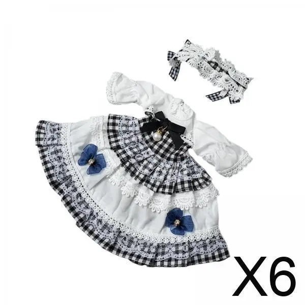 

Fashion Doll Dress Set 1/6 Scale Casual Cloth Outfit Plaid Skirt with Headband for 30cm BJD Dolls