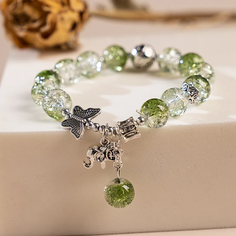 Fashion Ice crack Gradient Beaded Bracelet for Women Vintage Handmade Butterfly Elephant Bracelet Valentine\'s Jewelry Gifts