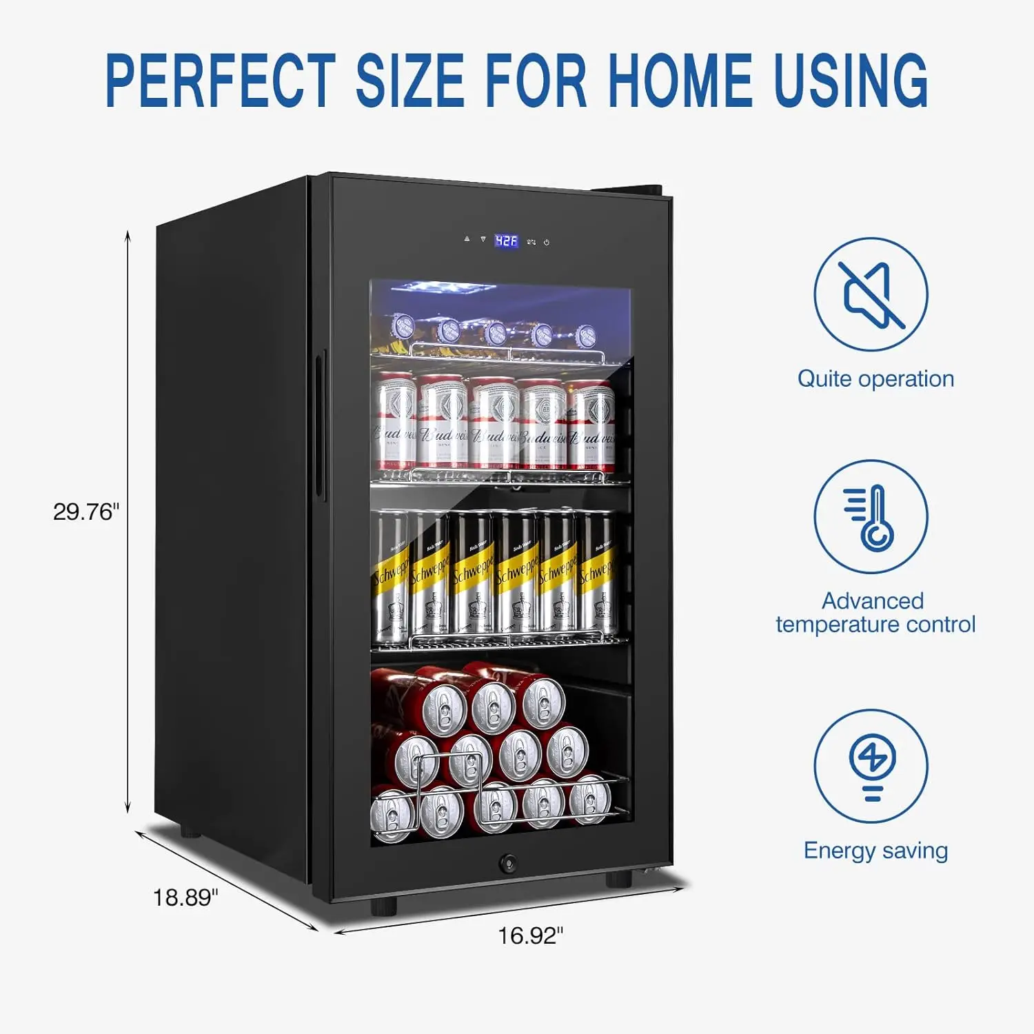 Beverage Refrigerator and Cooler Freestanding,96 Cans Mini Fridge with glass door and Lock,Small Drink Fridge for Soda,Beer,Wine