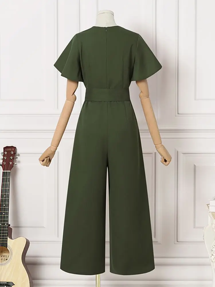 2024 ZANZEA Fashion Women Wide Leg Jumpsuits Summer V Neck Short Sleeve Rompers Elegant OL Casual Playsuits Solid Work Overalls