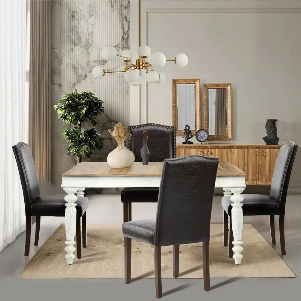 Dining Chairs Set of 4, Kitchen Chairs, High-end Upholstered Leather Dining Room Chair with Nailhead Trim and Wood Legs, Contemp