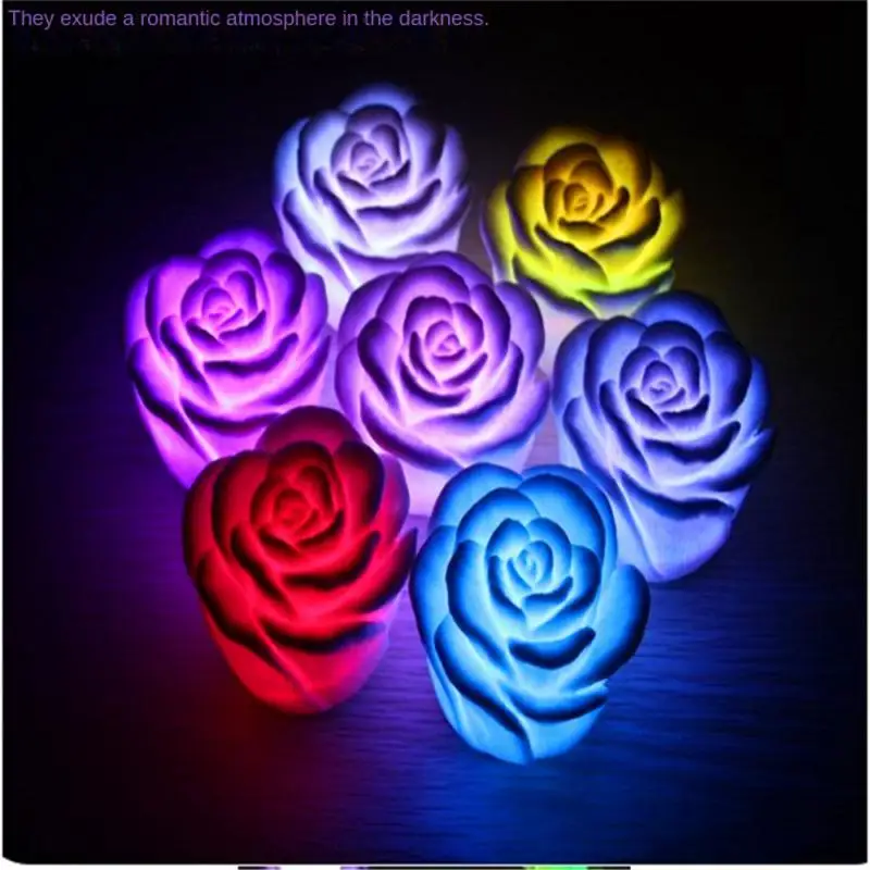 Romantic Changing LED Floating Rose Flower Candle Night Light Wedding Decoration Festival Lantern Event Party Home Decor Light