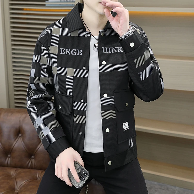 Brand Clothing 2024 Spring Autumn Men Coats Lapel Slim Print Jacket Mens High Quality Casual Jacket Tops Coat