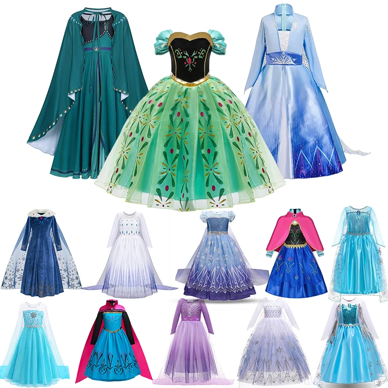 Kids Girls Cosplay Frozen Elsa Anna Mesh Princess Dress Children Halloween Carnival Party Gown Ball Birthday Vestidos Clothes
