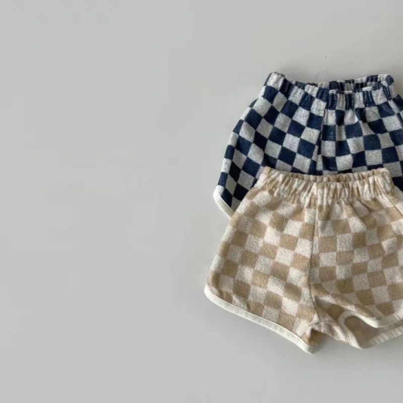 2024 Summer New Baby Cotton Loose Shorts Infant Boy Cotton Simple Plaid Pants Toddler Girl Striped Shorta Casual Children Outfit