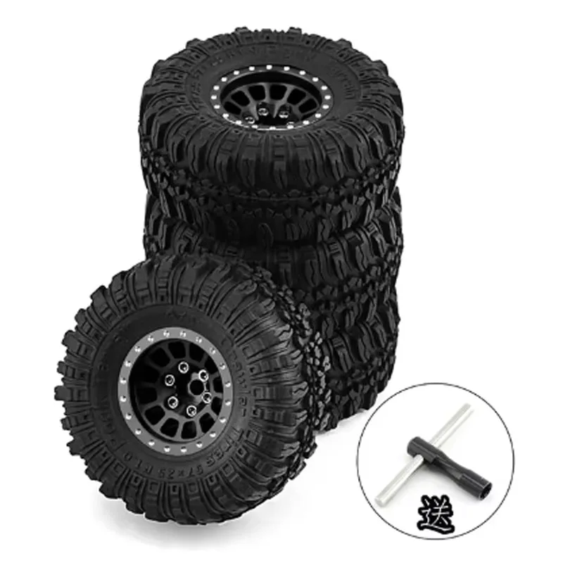 4pcs 57mm Metal 1.0" Beadlock Wheel Rim Rubber Tire Set for 1/18 1/24 RC Crawler Axial SCX24 AX24 TRX4M FCX24 Upgrade Parts image 3