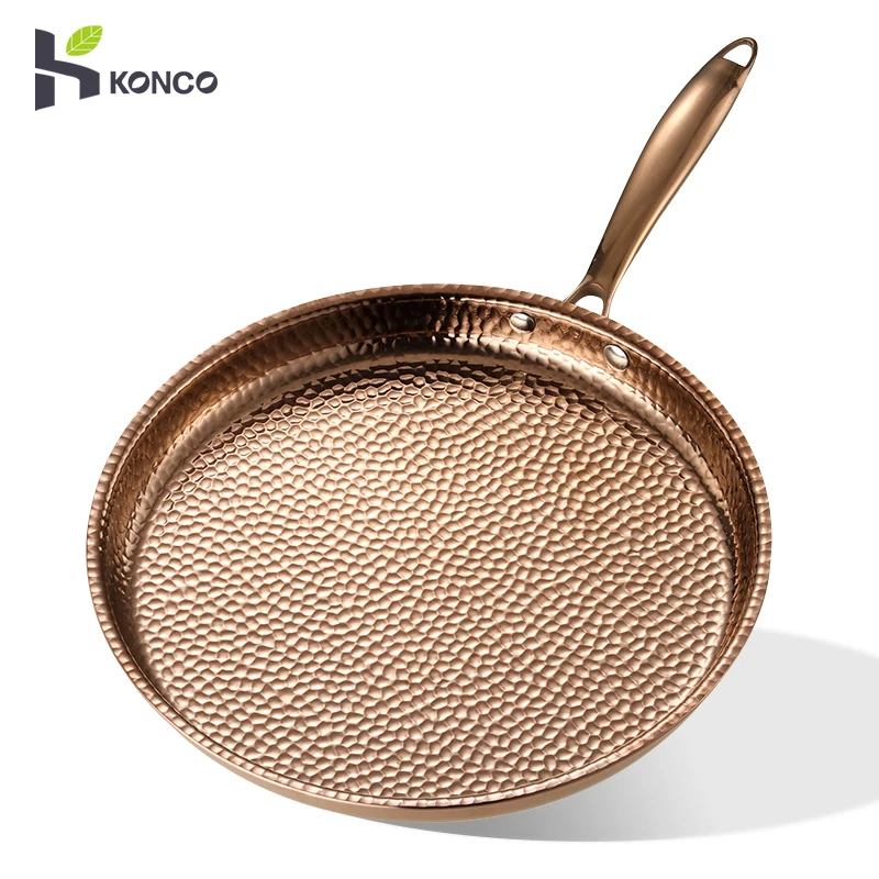 

Konco 304 stainless steel frying pan heavy duty Flat pan with Hammer pattern Non-stick wok gas induction skillet