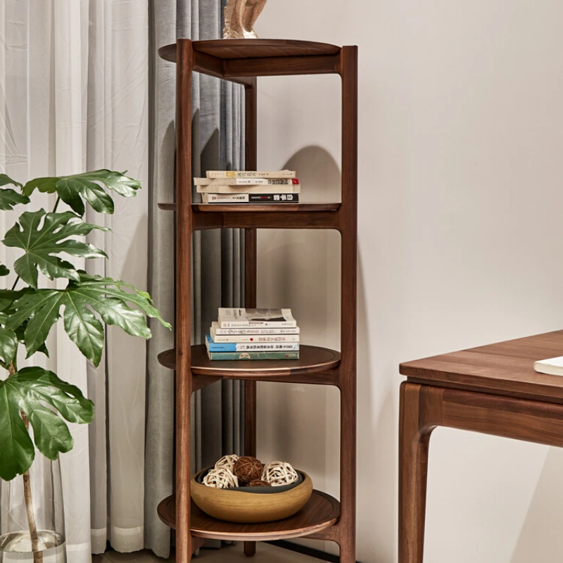 

Black walnut, solid wood flowerpot, simple balcony decoration shelf, living room floor-standing book and newspaper stand