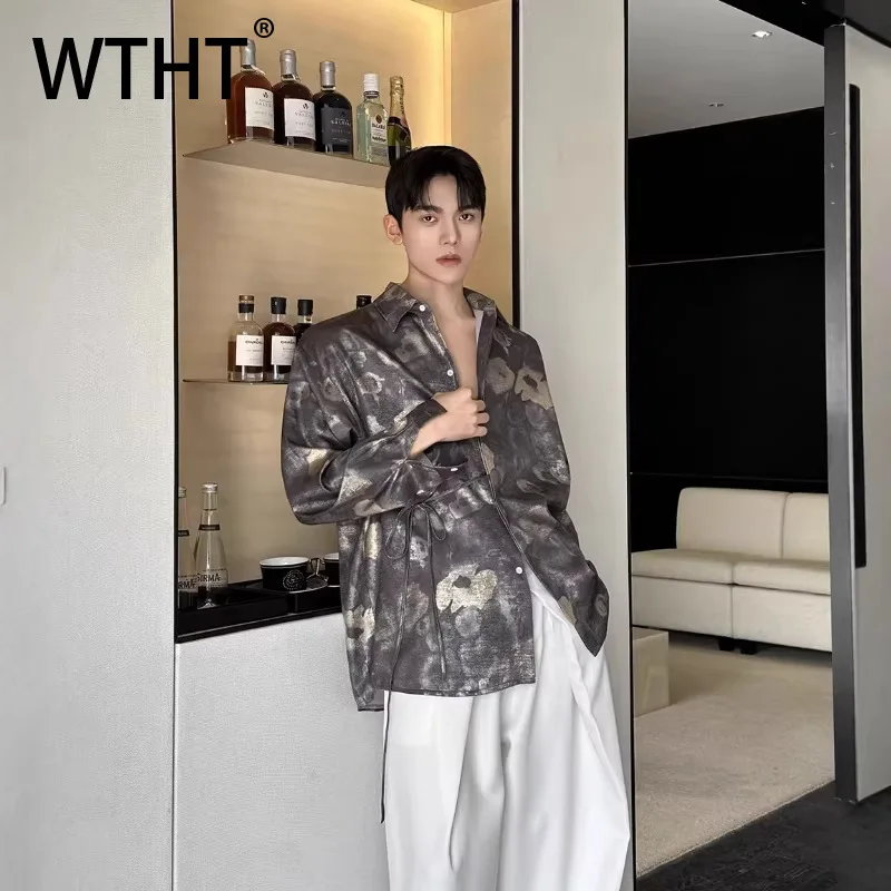 

Модная мужская рубашка WTHT 2026: летняя, с принтом, свободного кроя, повседневная, на пуговицах, с длинными рукавами, модель 2A2875