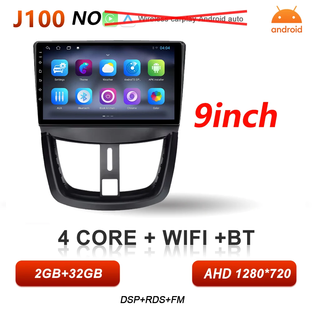 Android 16 Auto autoradio voor Peugeot 206+ 207 207CC 2006 - 2015 Carplay multimediaspeler GPS navigatie DSP autoradio scherm