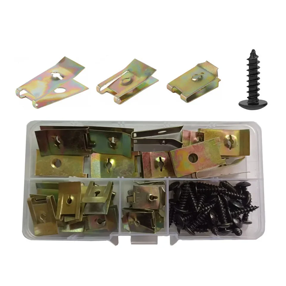 60Pcs Motorcycle Car Metal Screws Fasteners Clip Repair Box Kit Mudguard Self Tapping Screw Buckle Anti-rust U-Type Iron Sheet