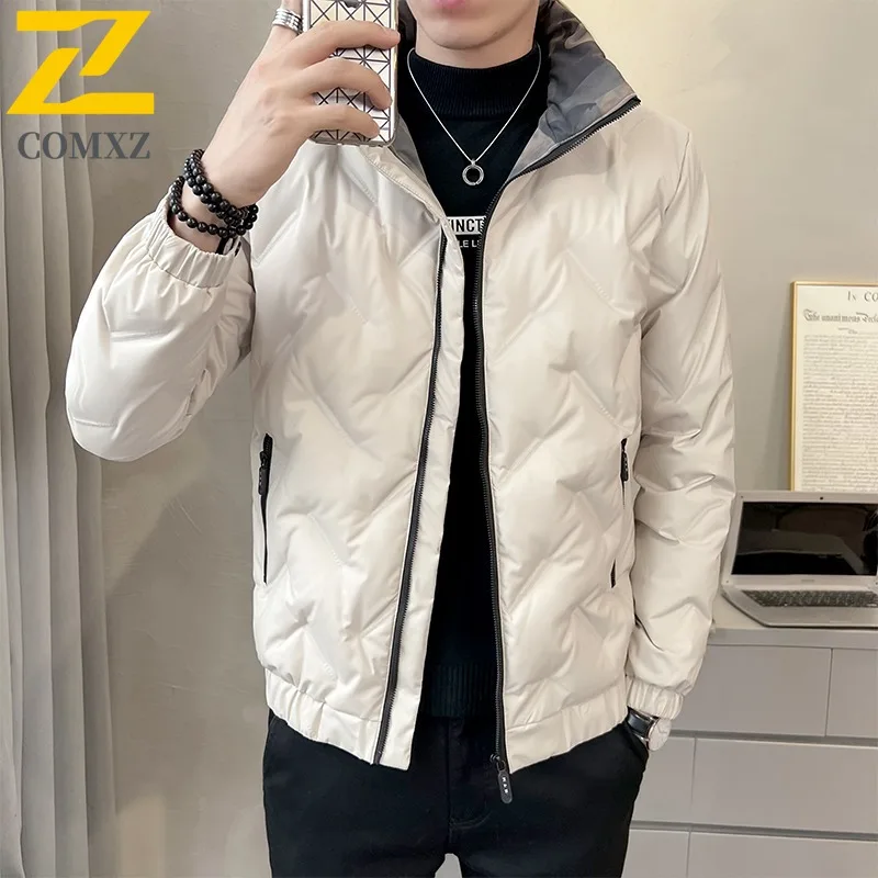 COMXZ 2025 Mens Stand Collar Puffer Jacket American style Winter Tactics Trendy Casual Outdoor Sport Waterproof Windproof Coat