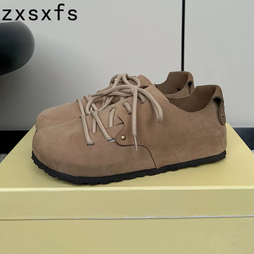 

Туфли женские замшевые на плоской подошве, лоферы без застежки, на шнуровке, Брендовые балетки, модельные официальные туфли, весна 2024