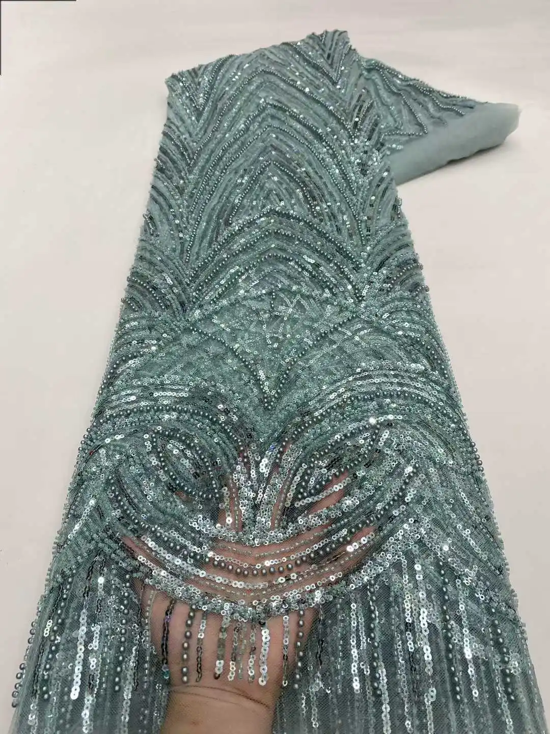 Wunderschöner nigerianischer Pailletten-Party-Spitzenstoff mit afrikanischen Perlen, 2026, hochwertiger 5 Yards afrikanischer französischer Tüll-Netz-Spitzenstoff