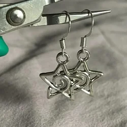 Y2k Personalized Pentagram Swirl Silver Color Earrings Women Fashion Party Vacation Sweet Cool Hottie Jewelry Accessories